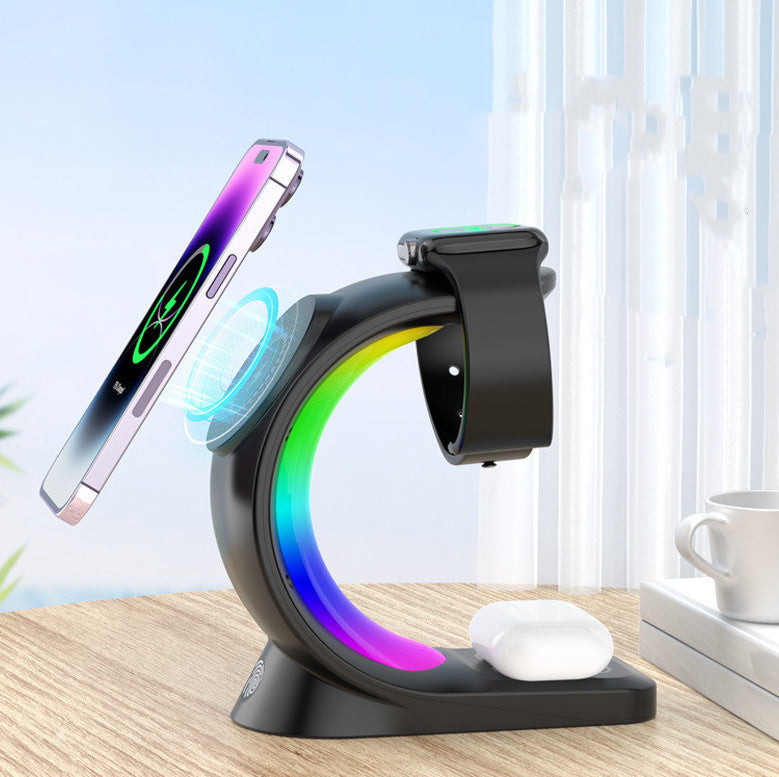 4-in-1 Magnetic Wireless Charging Station with RGB Atmosphere Light – Fast Charger for iPhone, AirPods, & Apple Watch