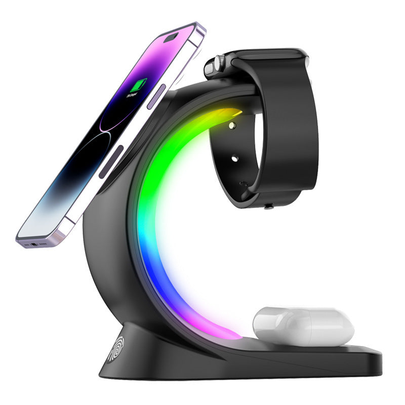 4-in-1 Magnetic Wireless Charging Station with RGB Atmosphere Light – Fast Charger for iPhone, AirPods, & Apple Watch