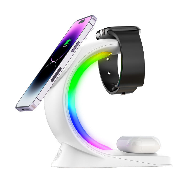 4-in-1 Magnetic Wireless Charging Station with RGB Atmosphere Light – Fast Charger for iPhone, AirPods, & Apple Watch