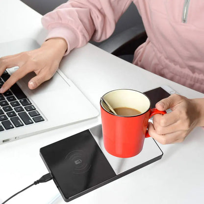 2-in-1 Smart Mug Warmer & Wireless Phone Charger – Keep Drinks at 55°C & Charge Devices Fast