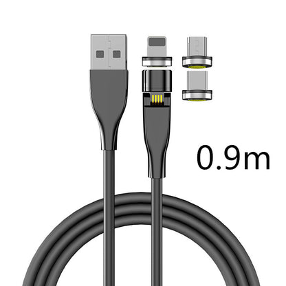 540° Magnetic 3-in-1 Charging Cable – Rotating Data Cable for Android, iPhone & Type-C Devices