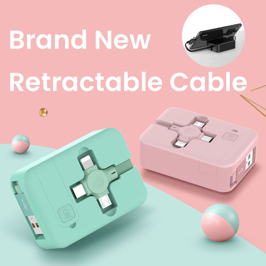 4‑in‑1 Retractable USB Cable with Integrated Phone Stand