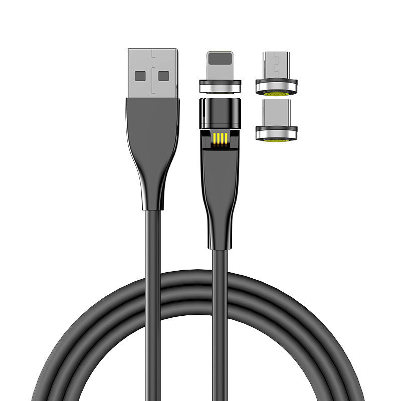 540° Magnetic 3-in-1 Charging Cable – Rotating Data Cable for Android, iPhone & Type-C Devices