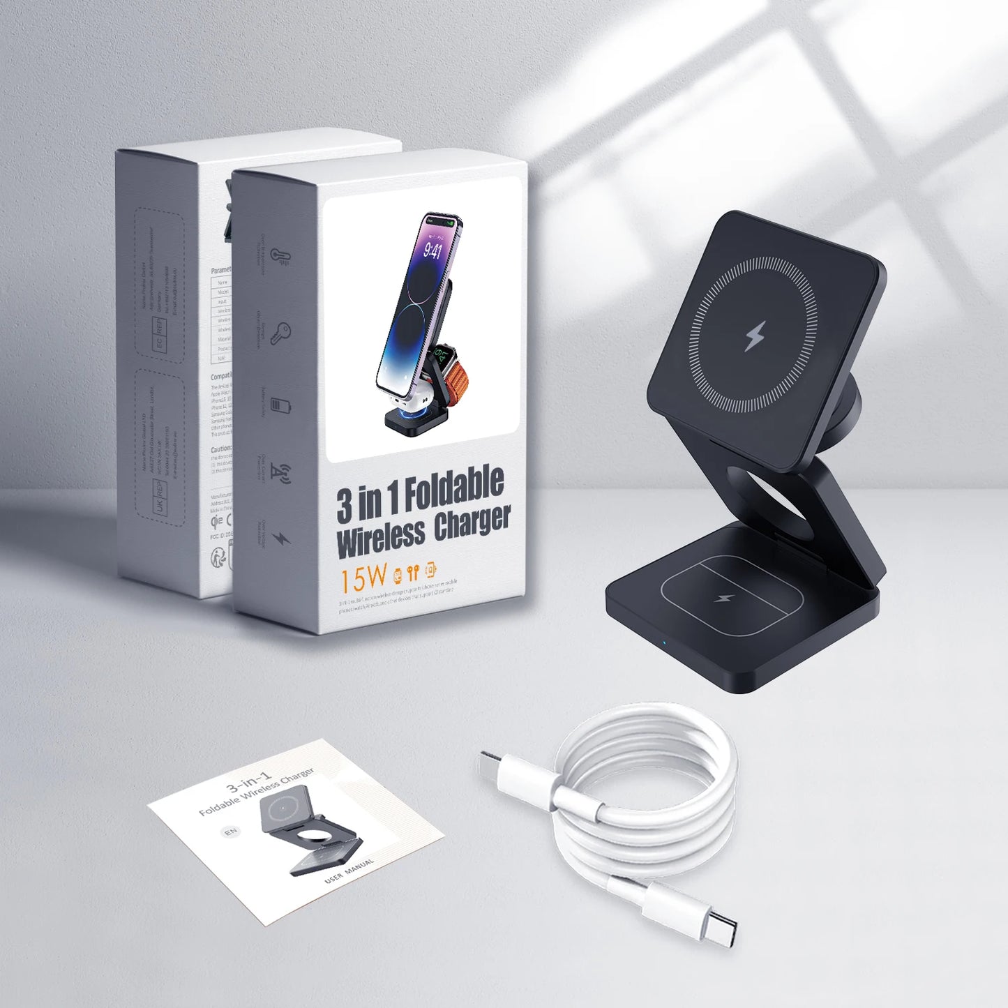 3-in-1 Magnetic Wireless Charger Stand for iPhone, airpods & Apple Watch