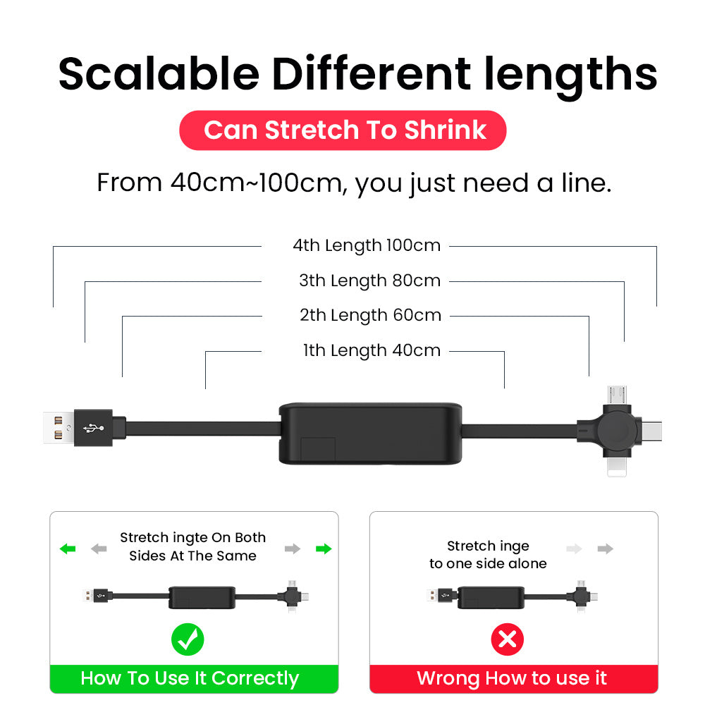4‑in‑1 Retractable USB Cable with Integrated Phone Stand