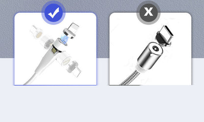 540° Magnetic 3-in-1 Charging Cable – Rotating Data Cable for Android, iPhone & Type-C Devices