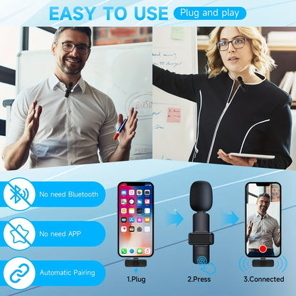 Wireless Lavalier Microphone for iPhone/iPad – Clip-On Mic for Video, Podcast, Interview, Vlog