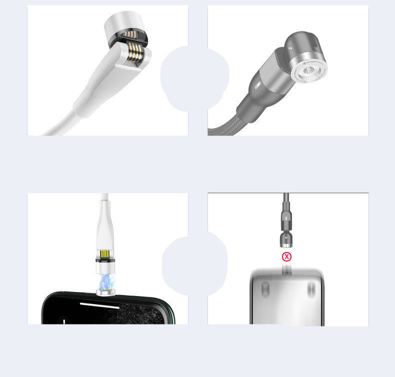 540° Magnetic 3-in-1 Charging Cable – Rotating Data Cable for Android, iPhone & Type-C Devices