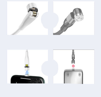 540° Magnetic 3-in-1 Charging Cable – Rotating Data Cable for Android, iPhone & Type-C Devices