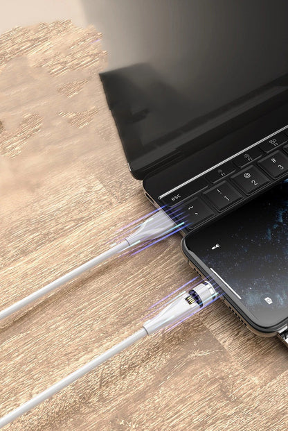 540° Magnetic 3-in-1 Charging Cable – Rotating Data Cable for Android, iPhone & Type-C Devices